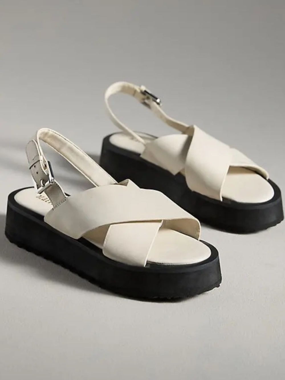 Anthropologie Maeve Cross-Strap Platform Sandals White and Black Size 41.